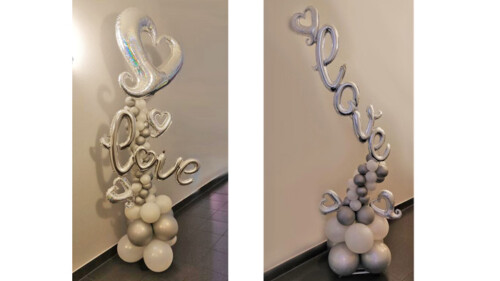 balloon column written love using foil balloons